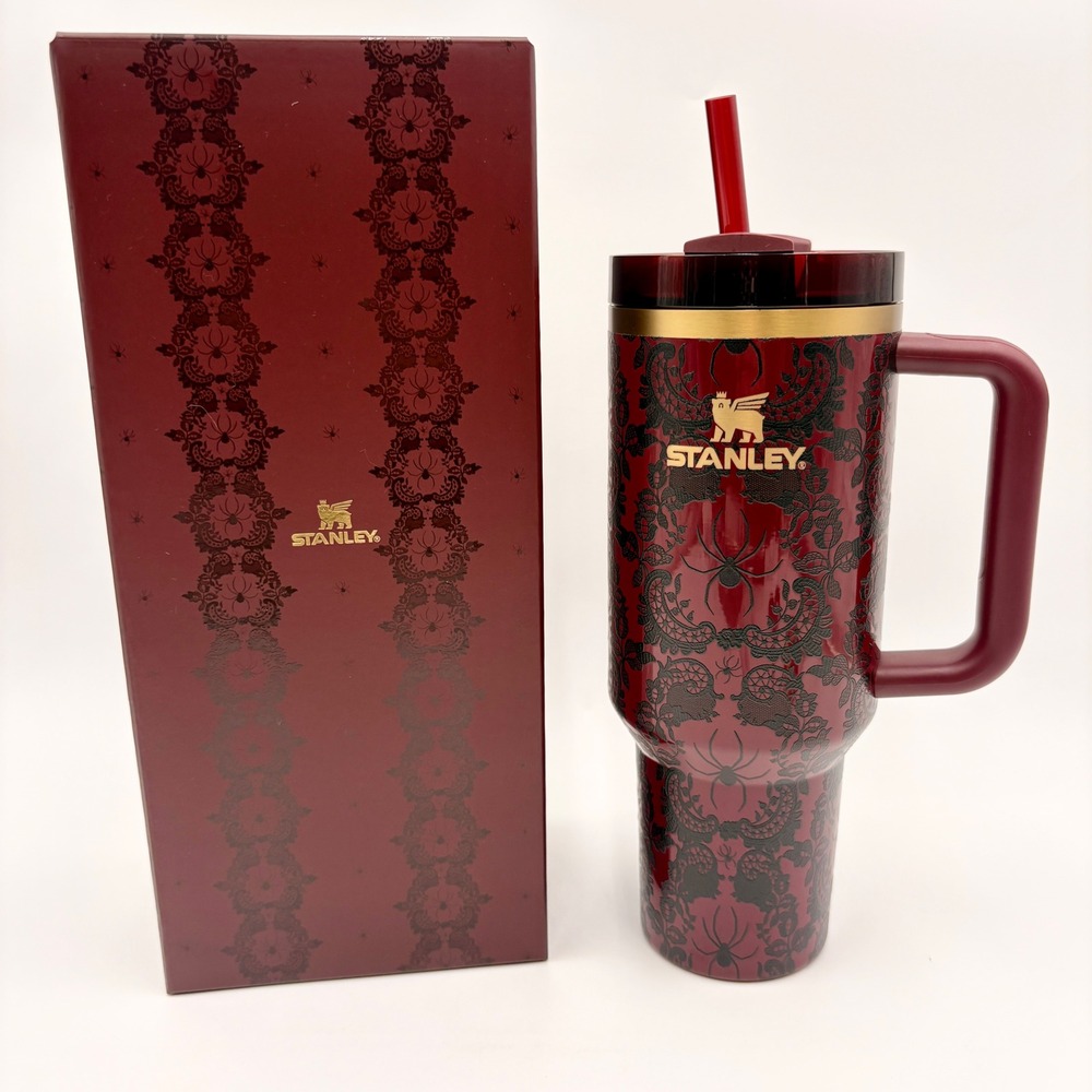 Stanley 40oz Quencher H2.0 FlowState Tumbler Black Bordeaux Lace Spider Burgundy